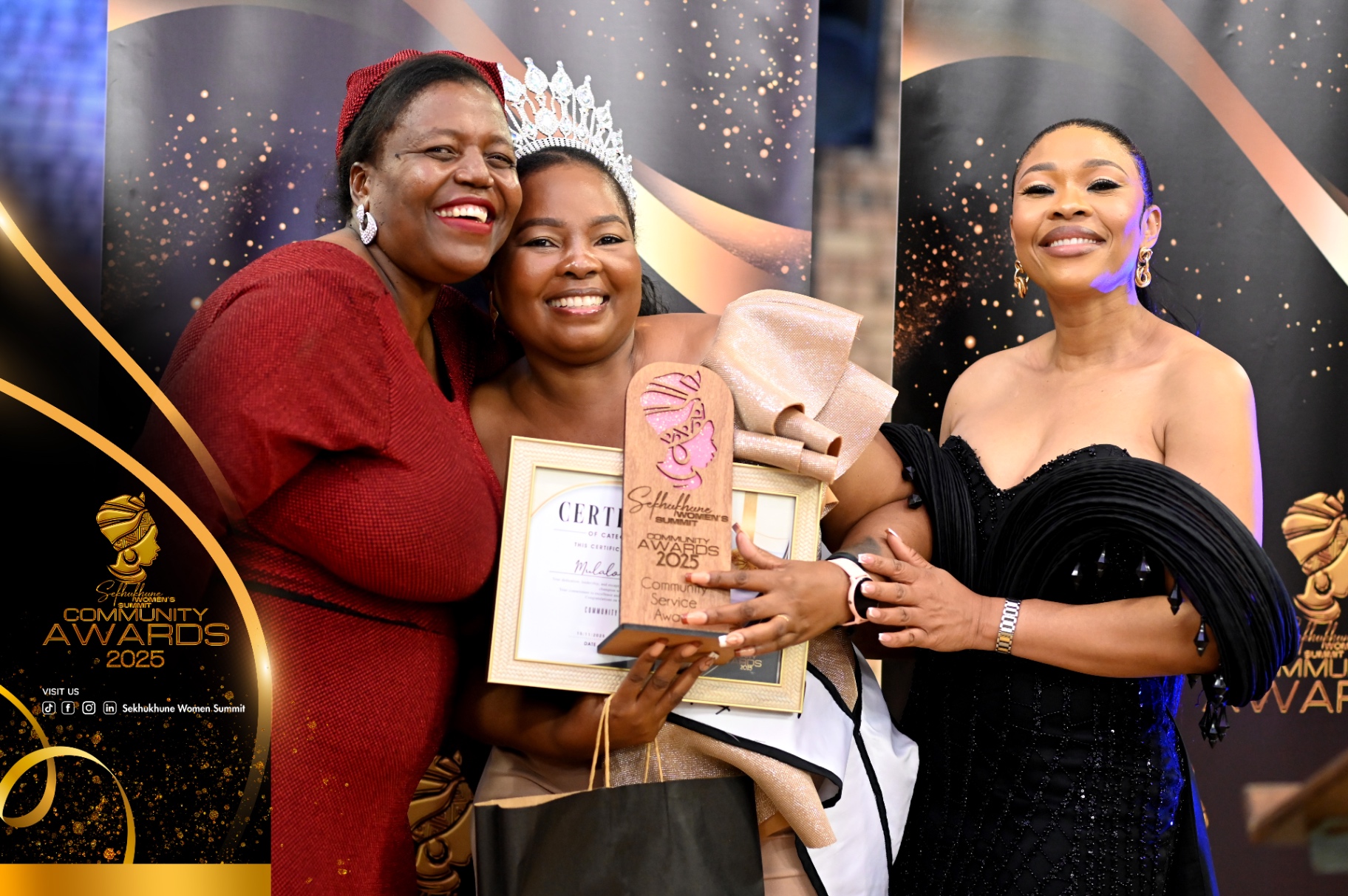 Community Service Award recipient celebrating